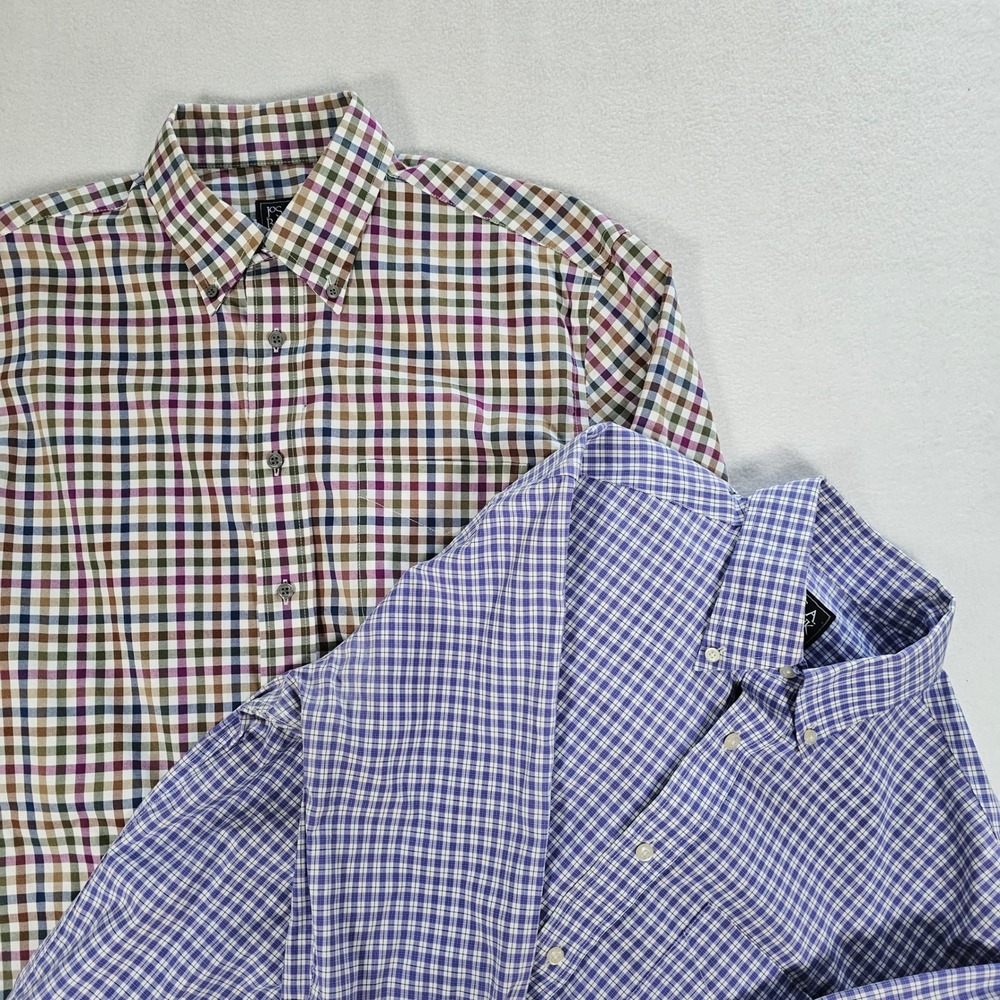 Jos. A. Bank Traveler Tailored Fit Shirts Mens M Lot of 2 Plaid Cotton Lg Sleeve